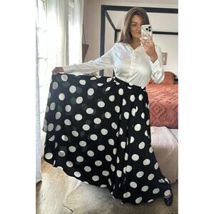 Vintage Black White Polka Dot Full Maxi Circle Skirt Size Large